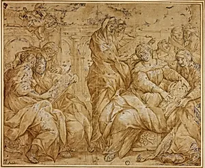 Women Looking at Religious Tablets