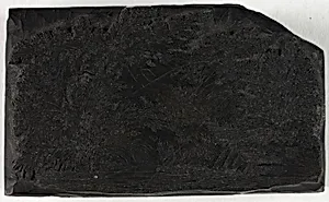 Woodblock for Man Fishing Under a Tree with Waterfall