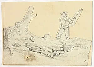 Woodsman Axing Fallen Tree