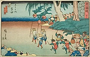 Yoshida—No. 35, from the series "Fifty-three Stations of the Tokaido (Tokaido gojusan tsugi)," also known as the Reisho Tokaido by Utagawa Hiroshige