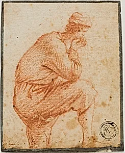 Young Man in Profile with Chin in Hand, Leaning on Raised Knee