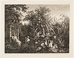 Youth Playing a Lyre to a Maiden by a Fountain