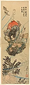 Zhang Shun, the White Splash in the Waves, and Li Kui, the Black Whirlwind, in an Underwater Struggle (Rori Hakucho Chojun and Kokusenpu Riki) by Tsukioka Yoshitoshi