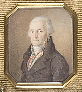 Älterer Herr mit blau-weiß-roter Weste by Josef Lanzedelli d. Ä.