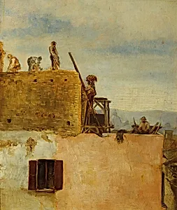 Arbeiter an einem Hausbau by Max Klinger