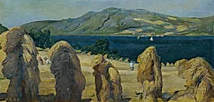Atterseelandschaft mit Getreidemandln by Anton Josef von Kenner