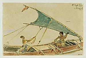 Boot vor der Insel Puinipet (Ponape), Caroline Islands