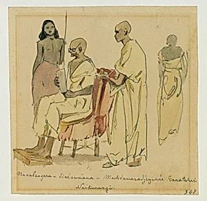 Buddhistischer Oberpriester mit Assistenz auf Ceylon
