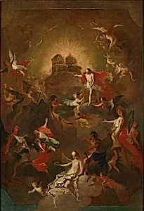 Christus und die neun Engelchöre erwarten Maria vor seinem und ihrem Thron