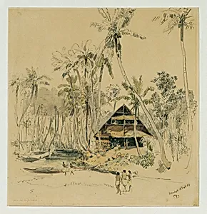 Das Haus des Missionars auf der Insel Puinipet (Ponape), Caroline Islands