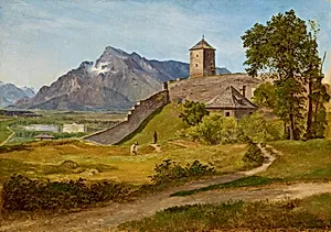 Das Militärwachthaus und der Josefsturm auf dem Salzburger Mönchsberg by Friedrich Loos