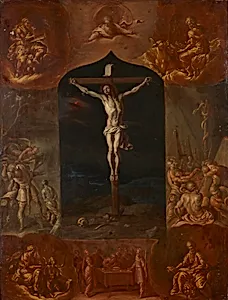 Der gekreuzigte Jesus und sieben biblische Szenen by Johann Carl von Reslfeld