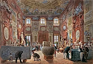 Der große Marmorsaal des Unteren Belvederes mit den Skulpturen der Antikensammlung by Carl Goebel der Jüngere