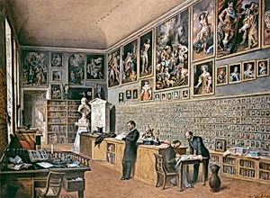 Die Bibliothek, zugleich Büro der Beamten der Ambraser Sammlung (Porträtsammlung) by Carl Goebel der Jüngere