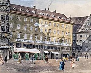 Die ehemalige Brandstätte am Stephansplatz in Wien mit dem Cafè L'Europe by August Gerasch