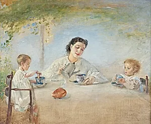 Die Familie des Künstlers beim Frühstück by Anton Romako