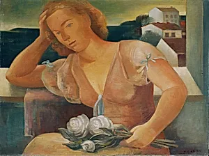 Die Gattin des Künstlers mit Blumen