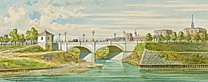 Die Radetzkybrücke über den Wienfluss mit seiner Ausmündung in die Donau
