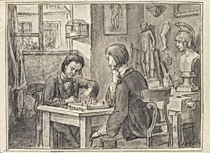 Die Schachspieler im Bildhauer-Atelier
