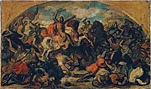 Friedrich II. der Streitbare (1219–1246) als Sieger über die Mongolen in der Schlacht an der Leitha bei Wiener Neustadt am 15. Juni 1246