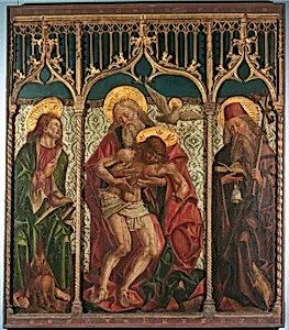 Gnadenstuhl zwischen den Heiligen Markus und Antonius Eremita