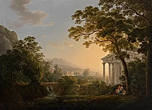 Ideale Landschaft mit Tempelgebäuden