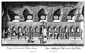 Innenansicht des Stalls für die Leibpferde by Salomon Kleiner