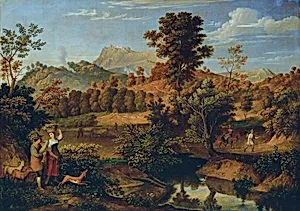 Italienische Landschaft mit pflügendem Landmann (Die Serpentara bei Olevano, Landschaft bei Paliano)