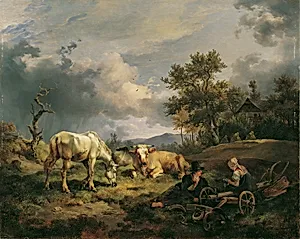 Junges Bauernpaar auf dem Feld rastend