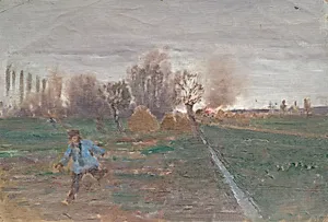 Landschaft mit brennendem Gehöft