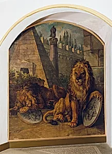 Löwe mit dem Wappen des Hauses Habsburg-Lothringen