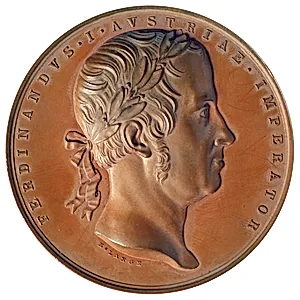 Medaille auf Kaiser Ferdinand I. und die Enthüllung des Denkmals für Kaiser Franz I. von Pompeo Marchesi im Jahr 1846