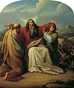 Moses, um den Sieg betend