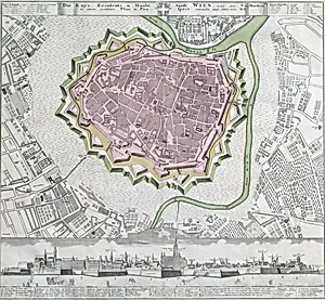 Plan der inneren Stadt von Wien mit den Befestigungen und den zunächst liegenden Vorstädten
