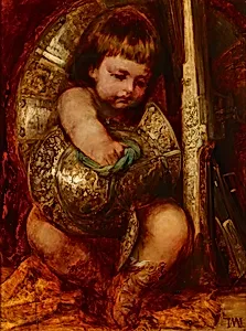 Putto, die Waffen des Mars reinigend by Hans Makart