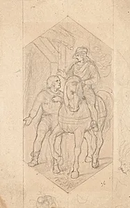 Reiter und Mann zu Fuß