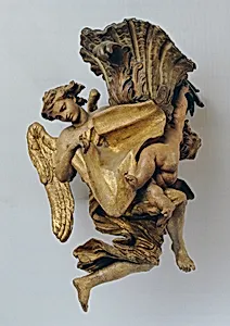 Schwebender Engel mit Ampel und Putto