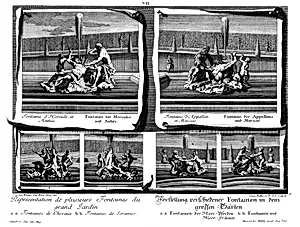 Sechs verschiedene Fontänen des großen Gartens by Salomon Kleiner