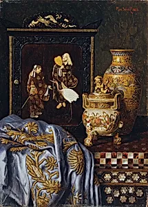 Stillleben mit japanischen Kunstgegenständen by Max Schödl