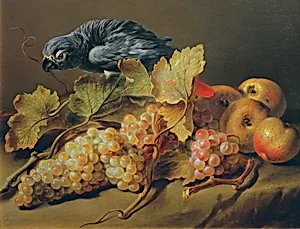 Stillleben mit Papagei und Trauben