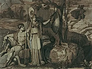 Szene aus der Perseussage: Athena mit dem Gorgonenschild by Franz Caucig