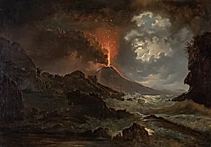 Vesuvausbruch bei Nacht mit Blick auf die Scuola di Virgilio
