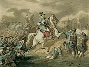 Vorstürmender Feldherr in der Schlacht