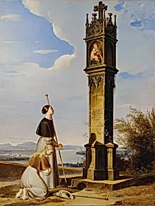 Zwei Pilgerinnen vor einem Bildstock ("Ave Maria")