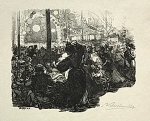 14 Juillet, Rue de Belleville, 10 heures by Auguste Louis Lepère (French, 1849–1918)