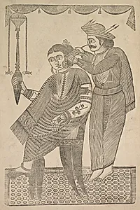 A Barber Cleaning the Ear of a Courtesan by Shri Gobinda Chandra Roy (Indian, active late 1800s)