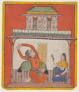 A couple in their chamber in early morning: Vighada Ragaputra of Shri Raga, from a Ragamala by Unknown Artist