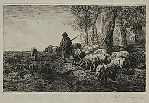 A herd of swine by Charles-Émile Jacque (French, 1813–1894)