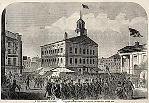 A New Regiment of Massachusetts Volunteers passing Faneuil Hall, Boston, on their way to War by Winslow Homer (American, 1836–1910)