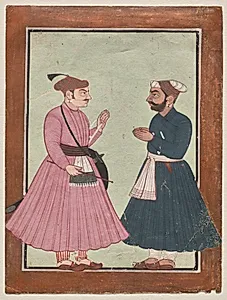 A noble, probably Raja Gaur Sen, receives another noble by Unknown Artist
